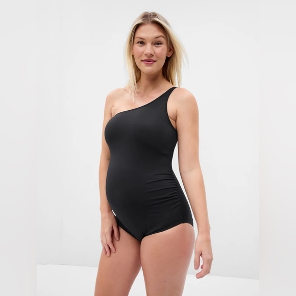 NWT! GAP Black Maternity Recycled Asymmetric One-Piece Swimsuit - Size Small  💎 - Picture 1 of 5